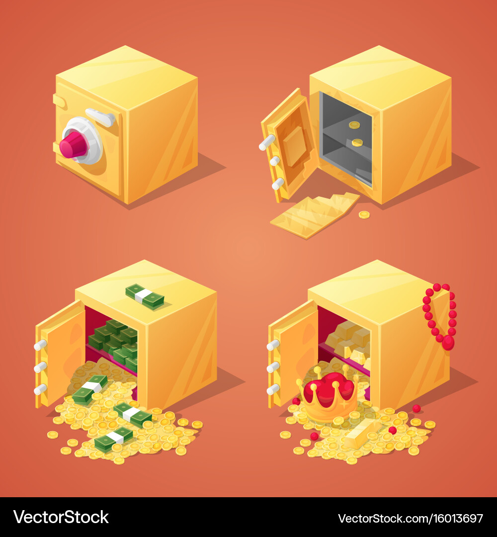 Safe boxes set for game interface vector image