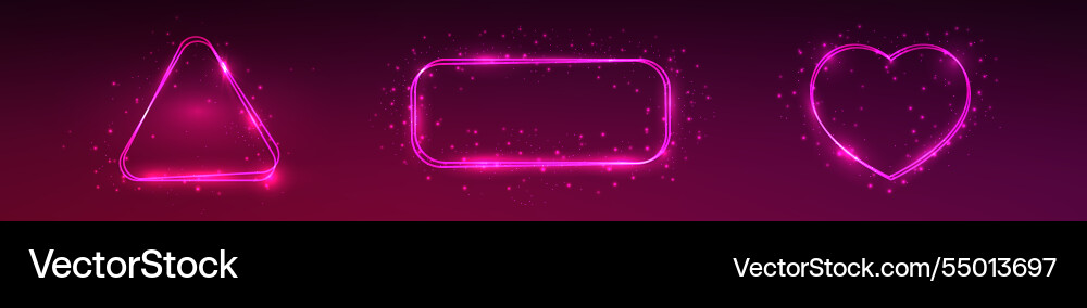Set of three neon double frames with shining Set of three neon double frames with shining vector image