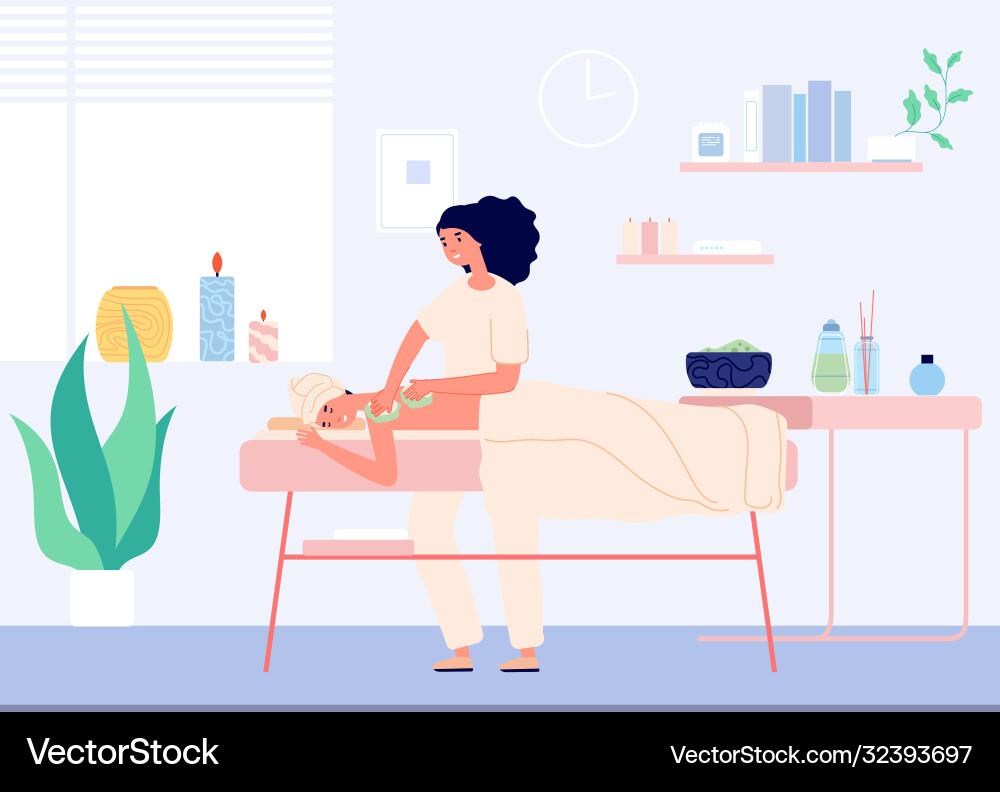 Woman in spa salon massage relaxing time Woman in spa salon massage relaxing time Vector Image