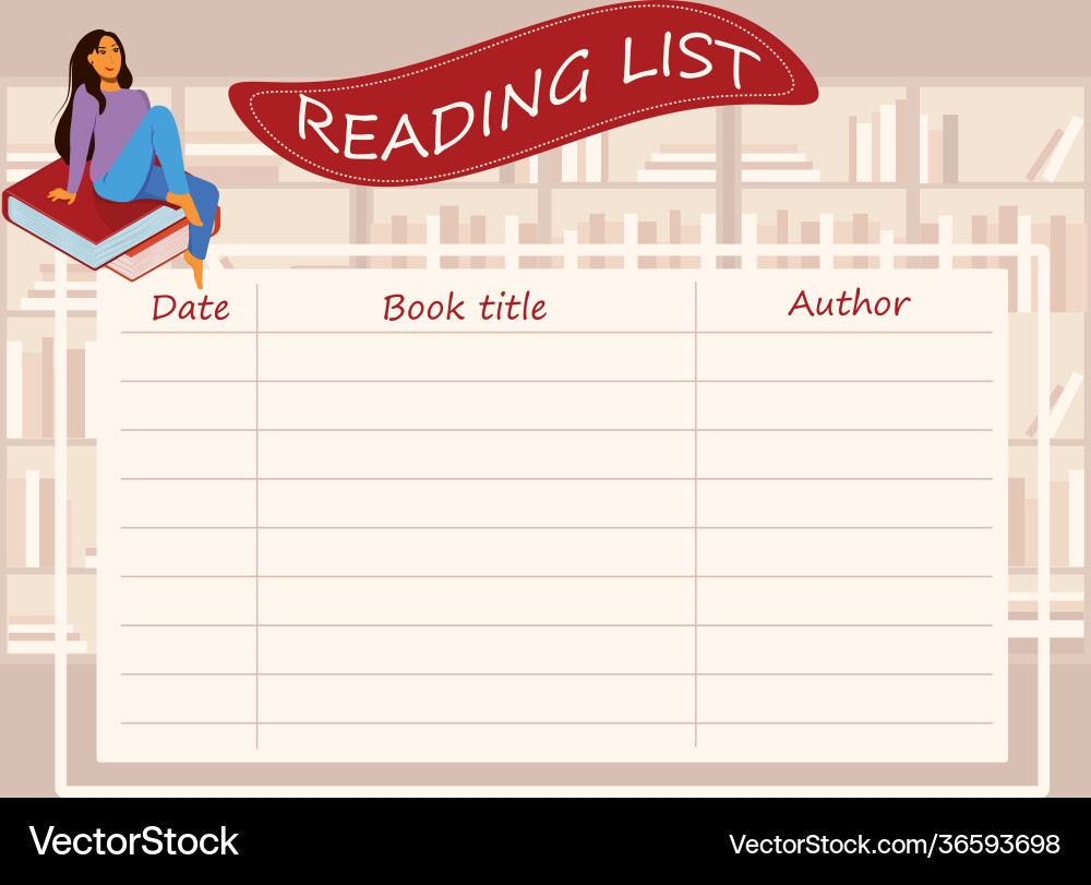 A reminder sheet books read with columns A reminder sheet books read with columns Vector Image