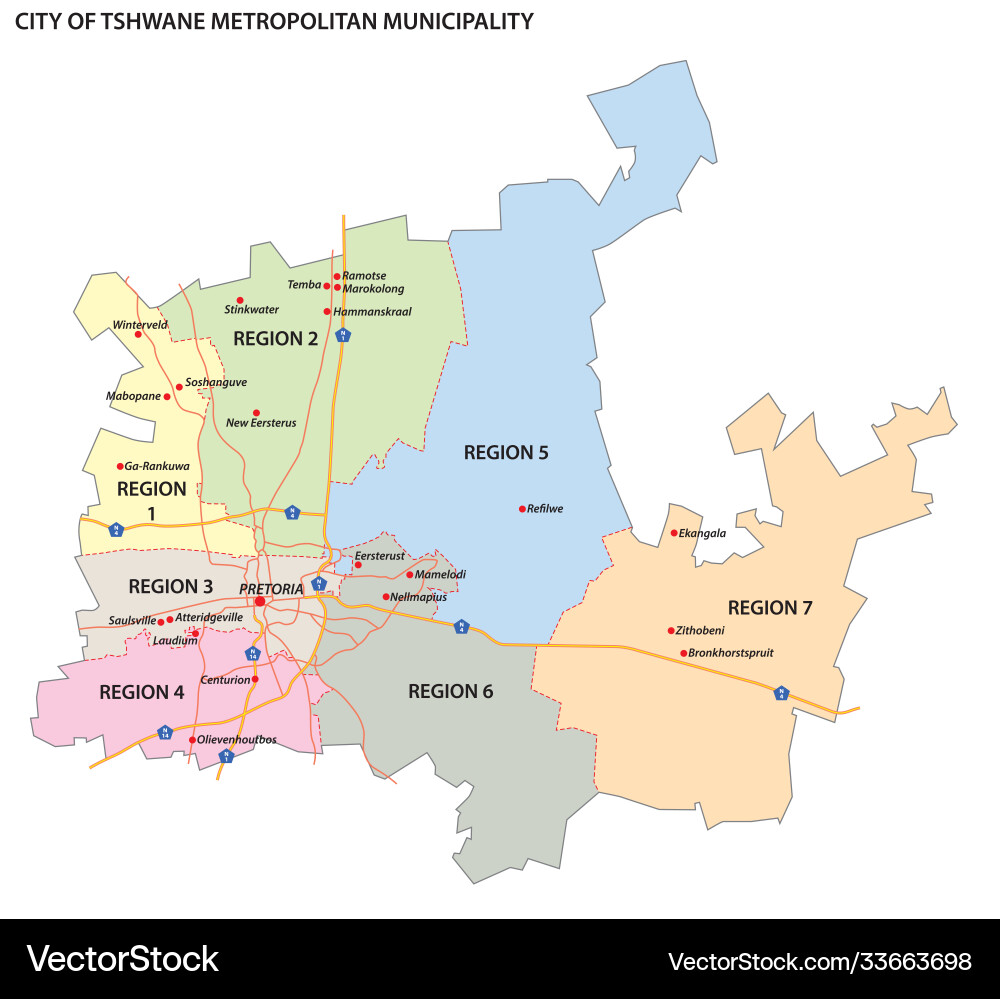 Administrative map city tshwane pretoria Administrative map city tshwane pretoria vector image