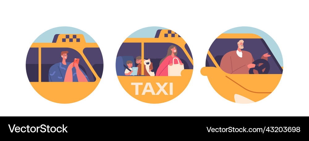 Avatars or round icons with characters use taxi vector image