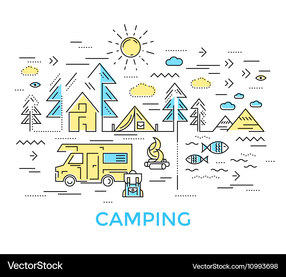 Camping line composition Royalty Free Vector Image