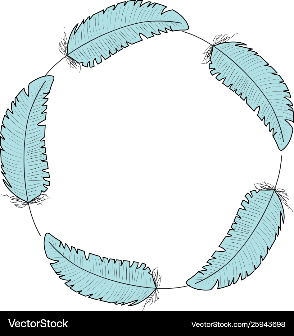 Circular bohemian frame with feathers vector image