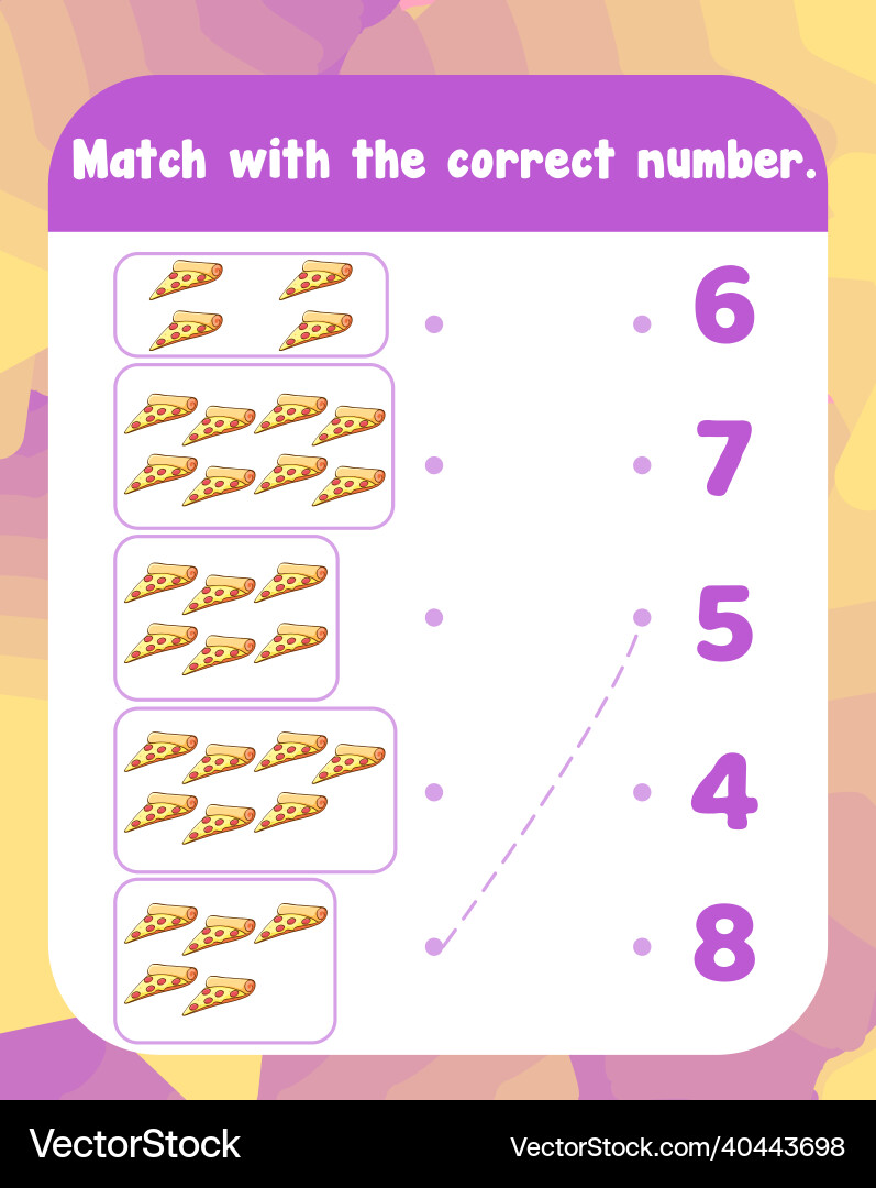 Count and match numbers math worksheet template Vector Image