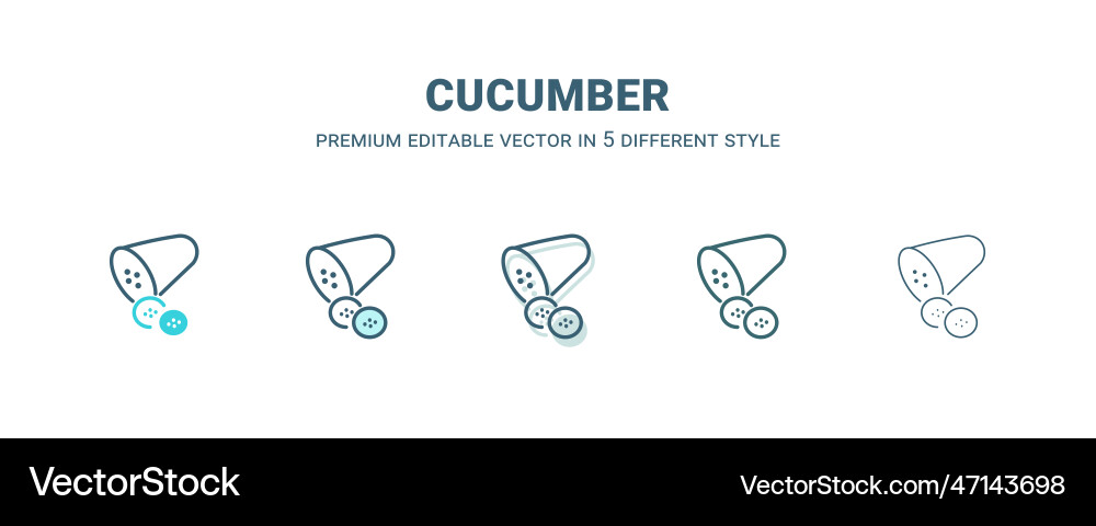 Cucumber icon in 5 different style outline filled Cucumber icon in 5 different style outline filled vector image
