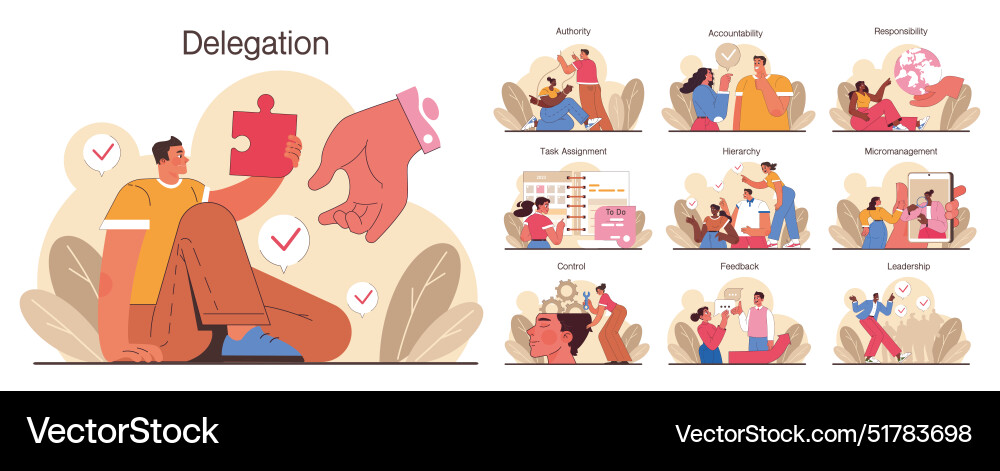 Delegation set task assignment and control Delegation set task assignment and control vector image
