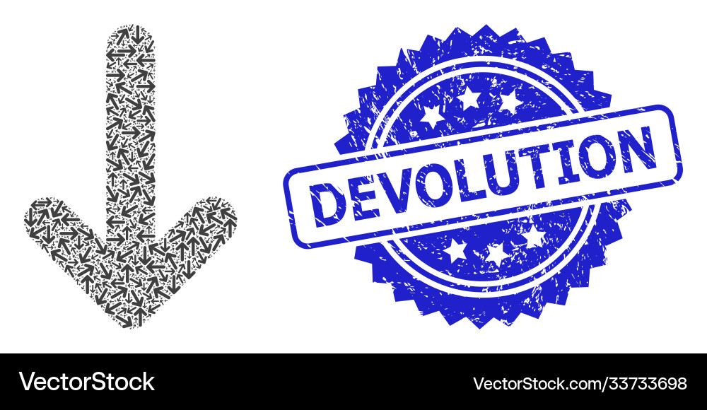 Grunge devolution seal and recursive down arrow Grunge devolution seal and recursive down arrow vector image