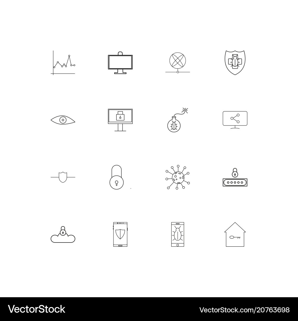 Internet security linear thin icons set outlined vector image