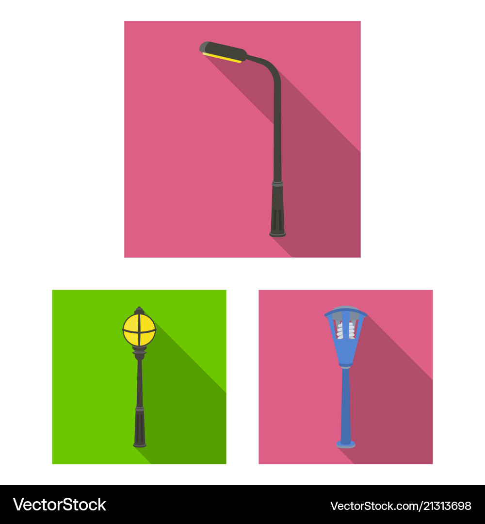 Lamp post flat icons in set collection for design vector image