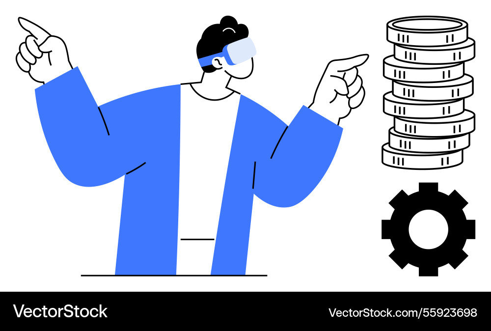 Man using vr glasses exploring virtual solutions Man using vr glasses exploring virtual solutions vector image