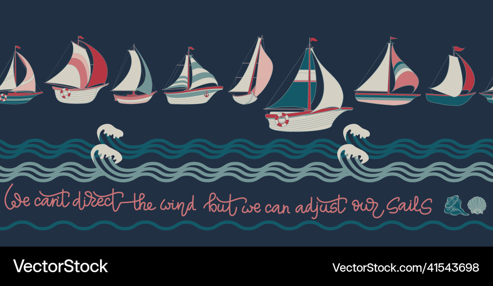 Sailboat seashell and wave seamless pattern Sailboat seashell and wave seamless pattern vector image