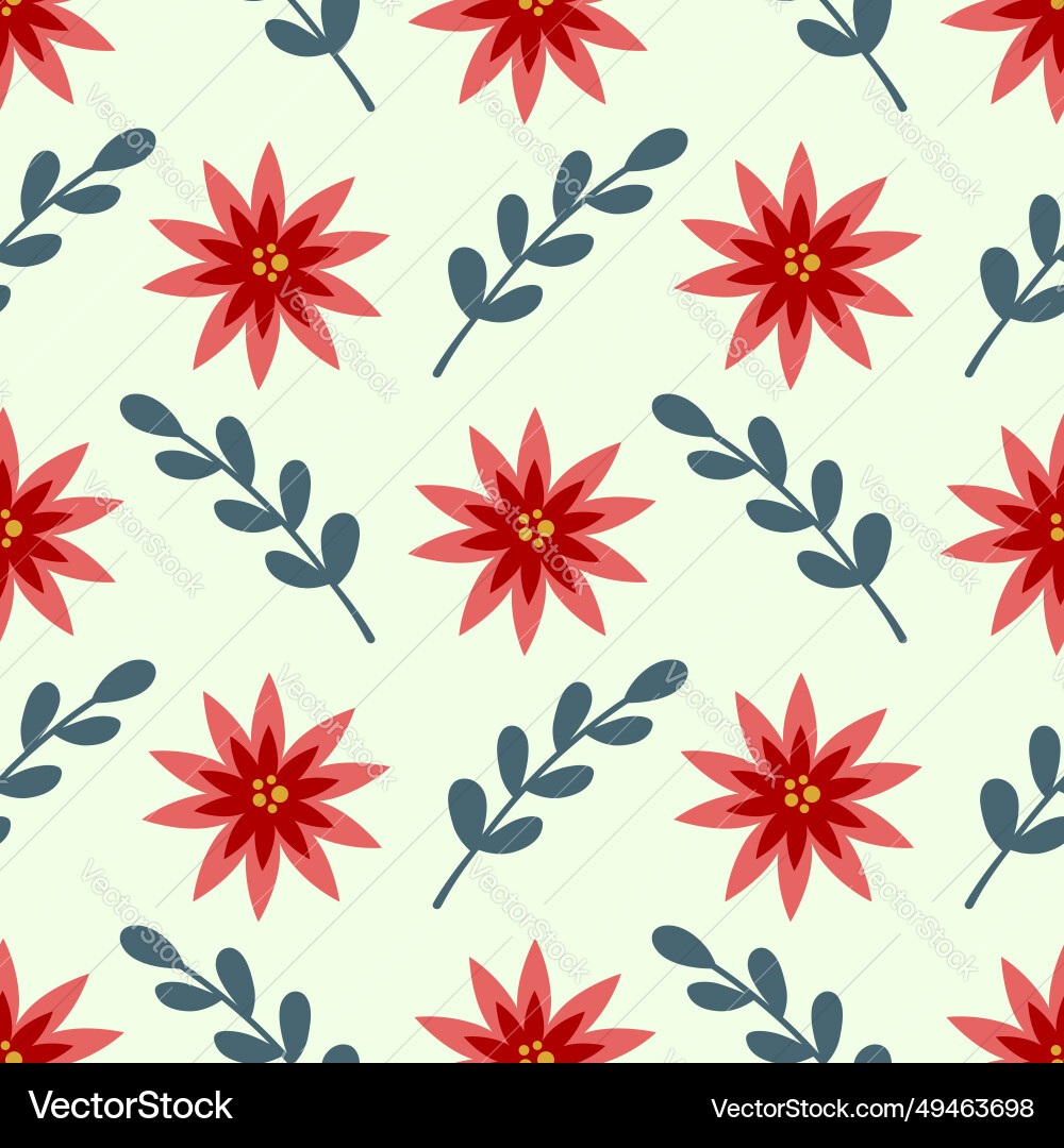 Seamless pattern with green branch and red Vector Image