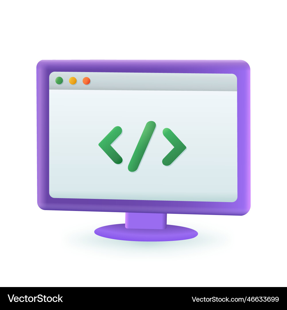 3d cartoon style coding symbol icon on computer 3d cartoon style coding symbol icon on computer vector image