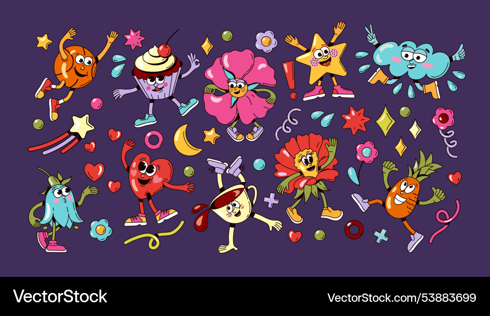 Doodle groovy shapes abstract vintage 60s 70s Doodle groovy shapes abstract vintage 60s 70s vector image