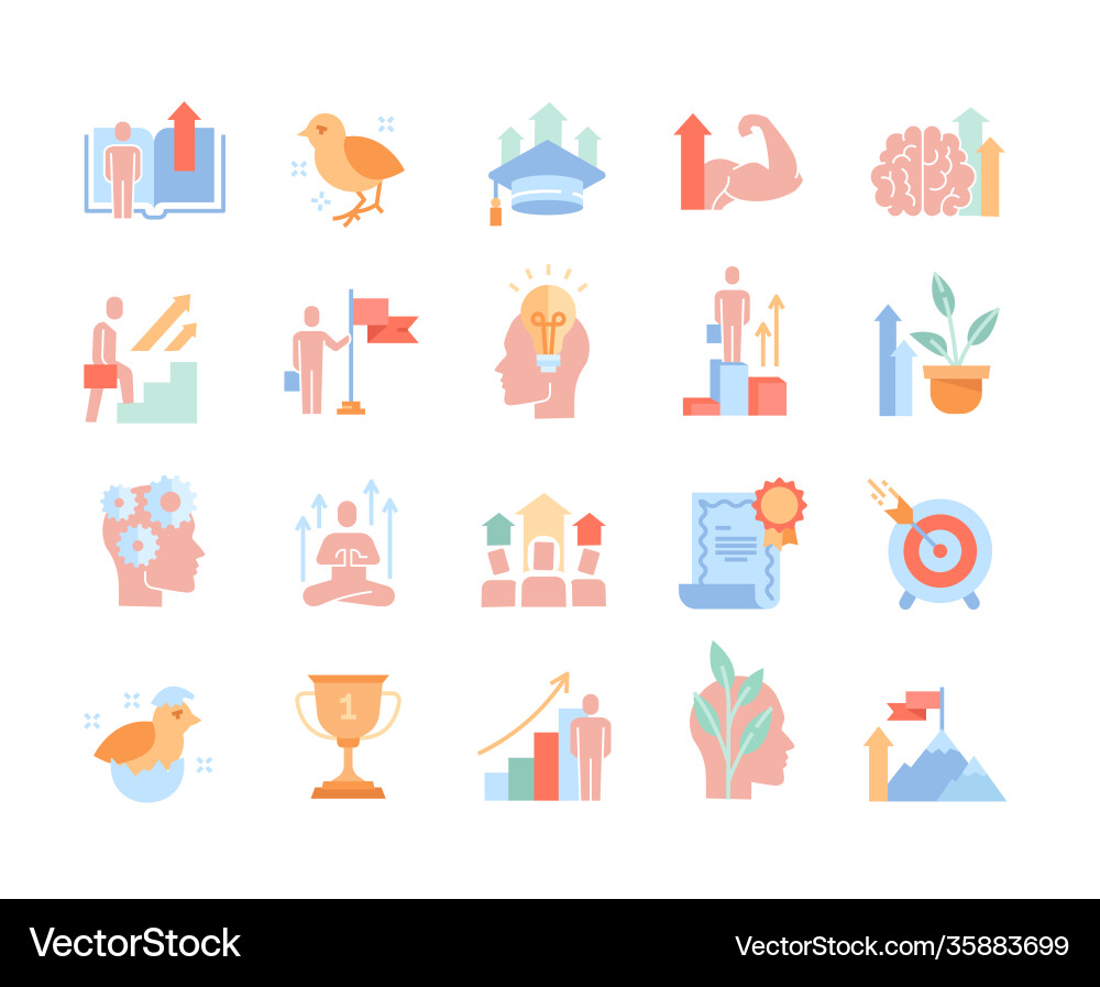Farbige Icons setzen persönliches Wachstum Farbige Icons setzen persönliches Wachstum vektorbild