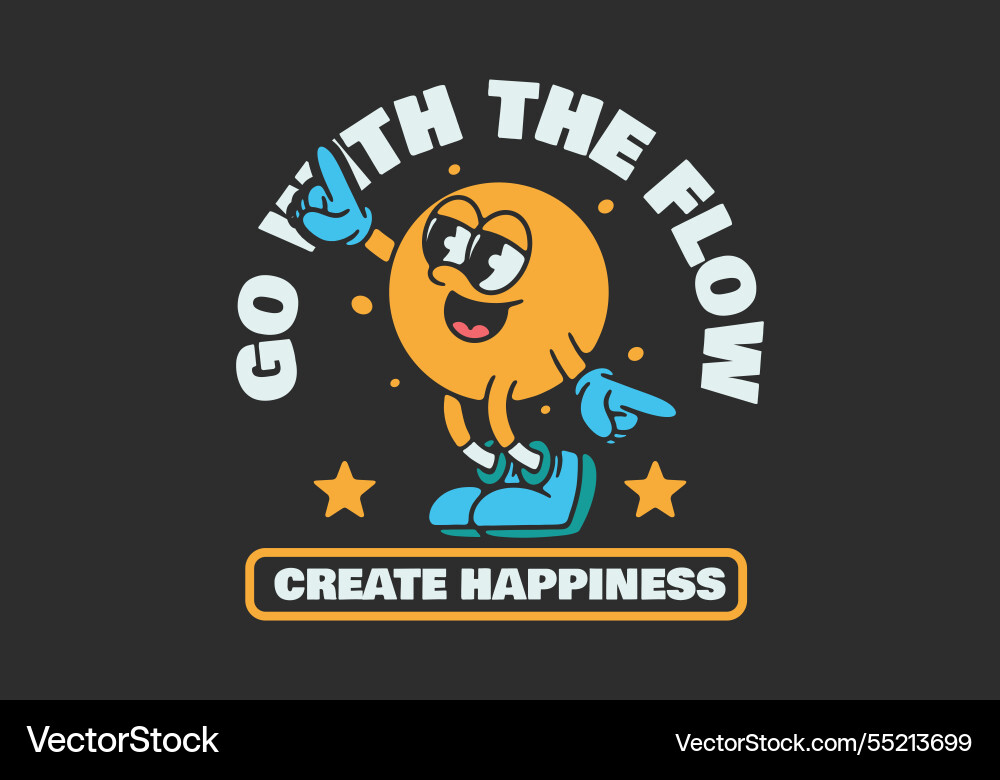 Go with the flow happy character in dance pose Go with the flow happy character in dance pose Vector Image