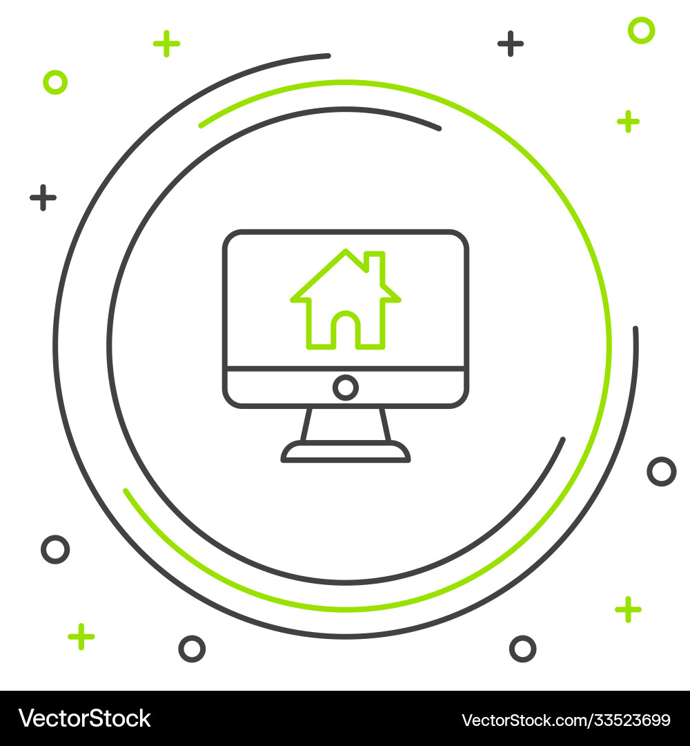 Line computer monitor with smart home icon Line computer monitor with smart home icon vector image