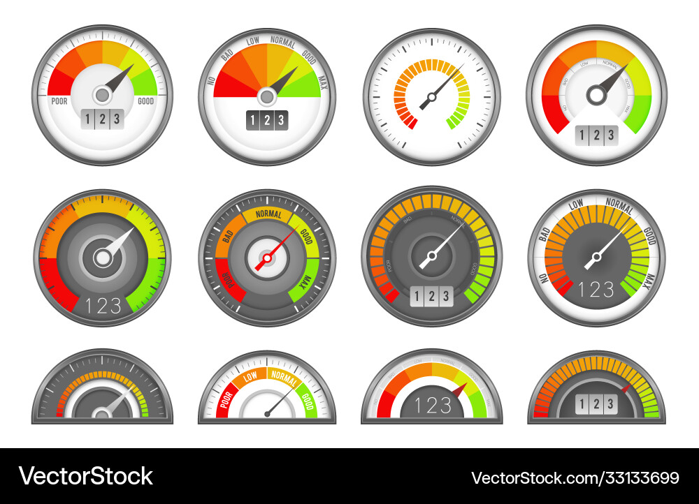 Score credit indicator speedometer level scale Score credit indicator speedometer level scale vector image