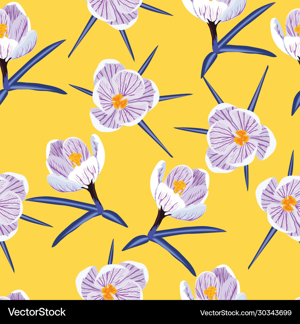 Seamless pattern with spring purple crocus Seamless pattern with spring purple crocus vector image
