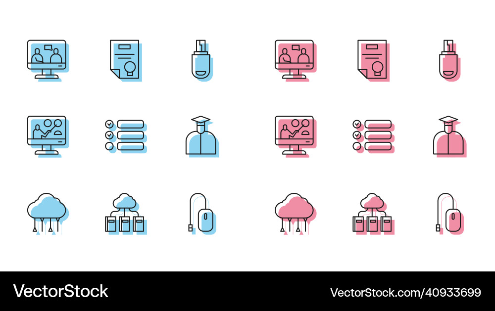 Set line network cloud connection online vector image