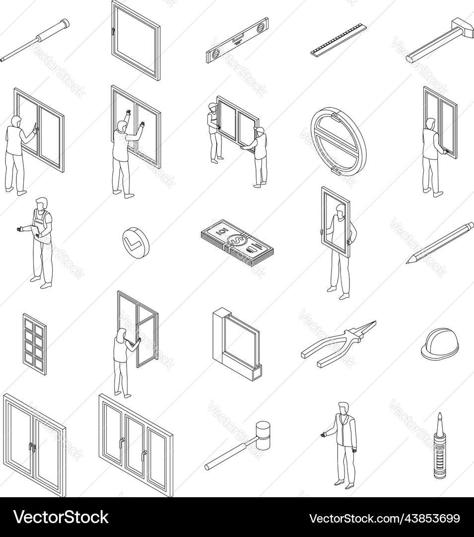 Window installation icons set outline Vector Image