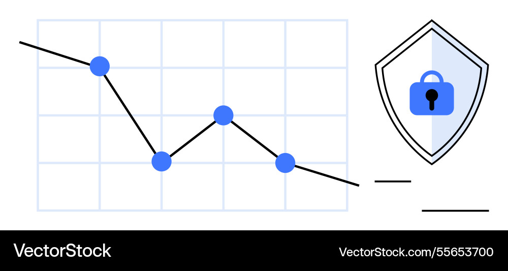 Declining line graph with security shield and lock Declining line graph with security shield and lock vector image