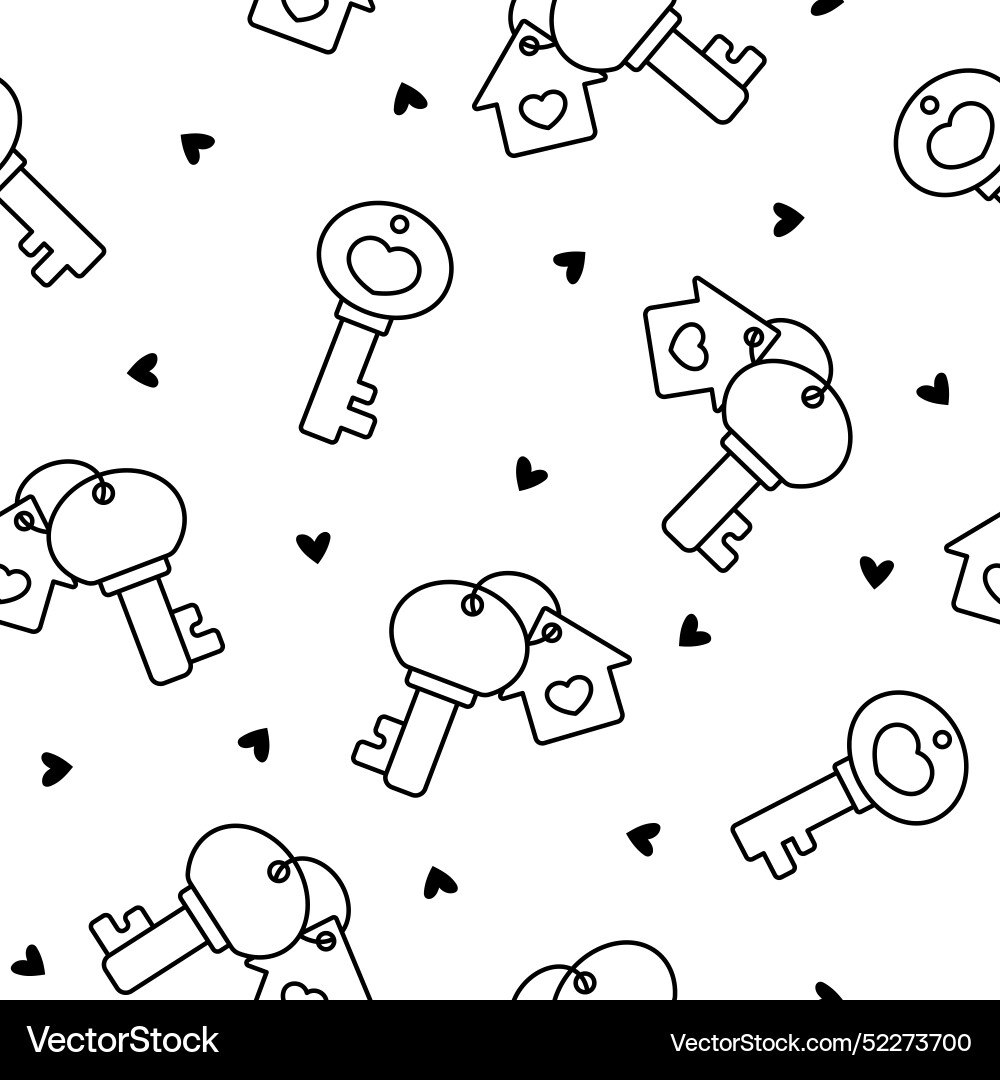 Different keys with keychain seamless pattern vector image