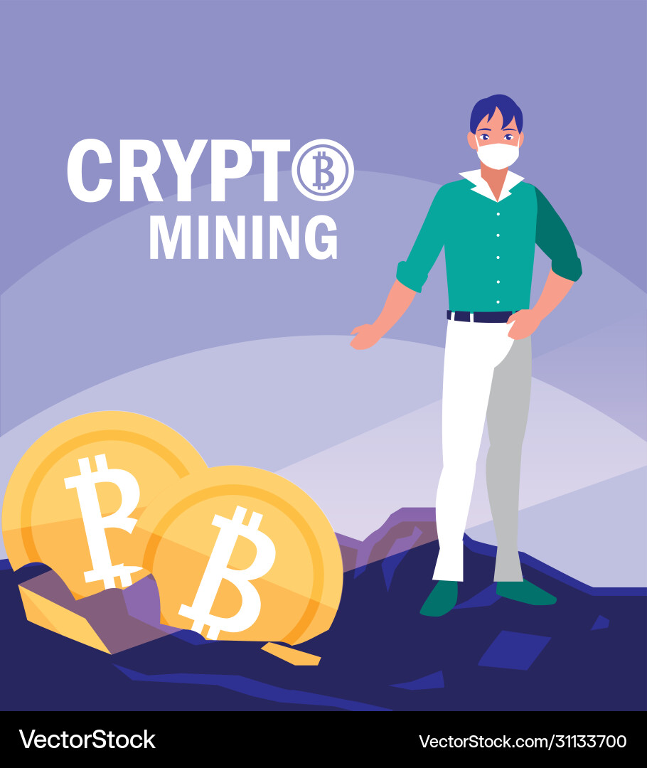 Man with mask and bitcoins design vector image