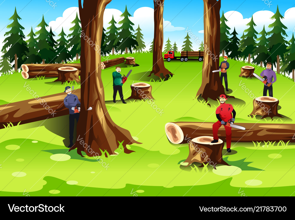 People cutting down trees Royalty Free Vector Image
