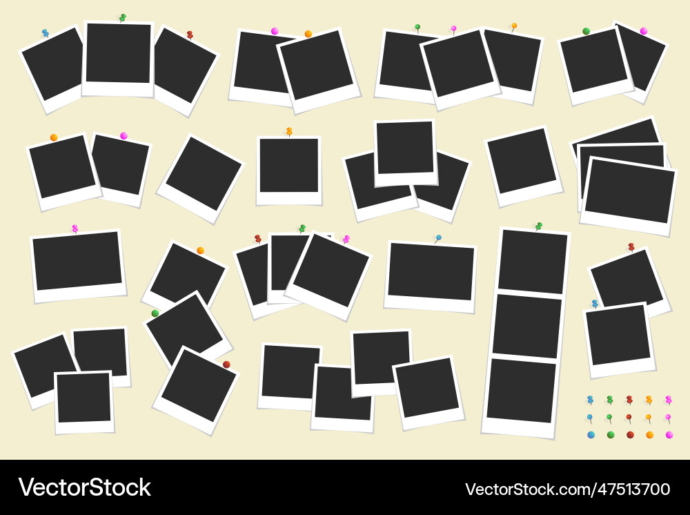 Photo frame set pinned push button with shadow Vector Image
