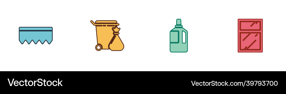 Set sponge with bubbles trash can and garbage bag Vector Image