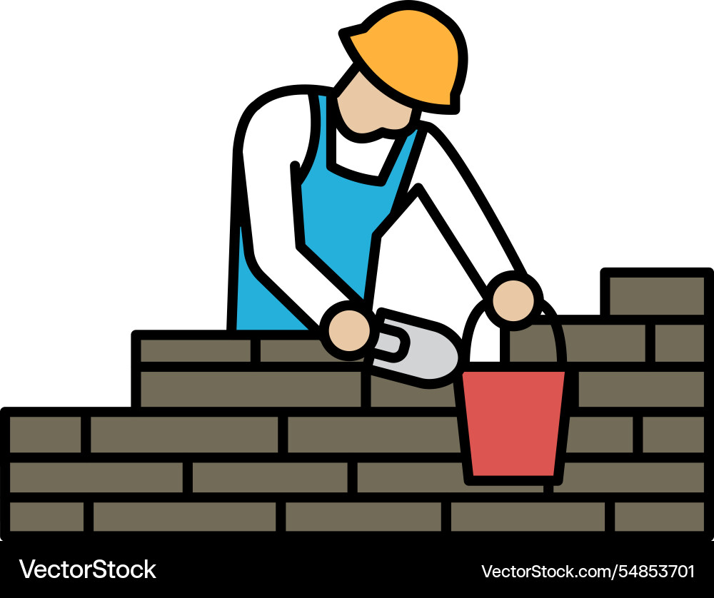 A man is laying bricks and using bucket to hold A man is laying bricks and using bucket to hold vector image
