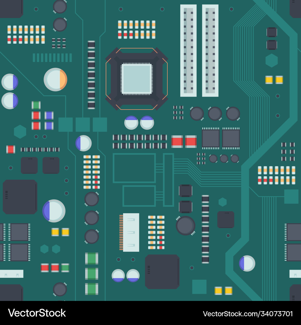 Computer Motherboard Circuit Pattern Vector Image