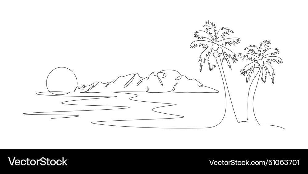 Drawing oasis with single continuous line Drawing oasis with single continuous line vector image
