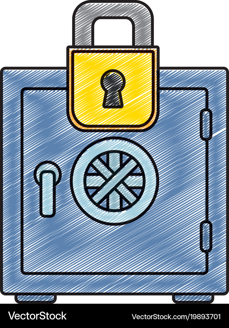 Grated strong box object and padlock security vector image