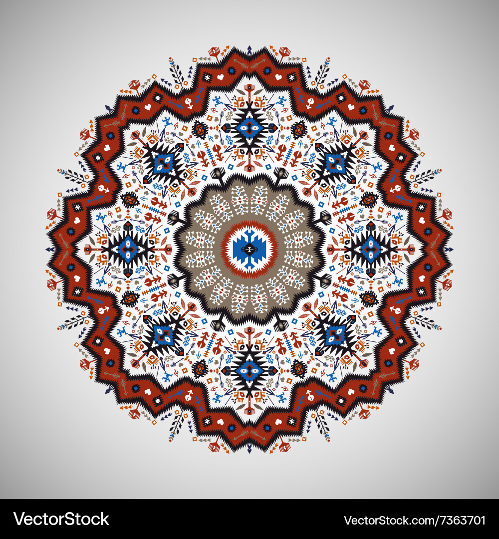 Ornamental round geometric pattern in aztec style vector image