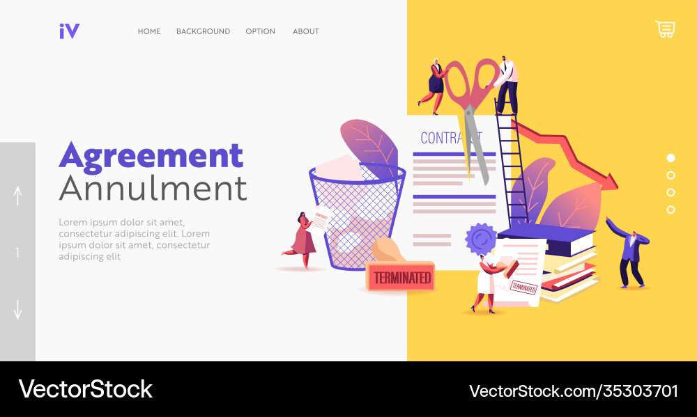 Terminated contract landing page template tiny Terminated contract landing page template tiny Vector Image