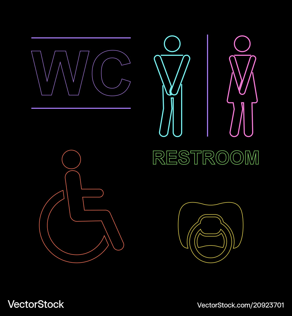Wc neon set with malefimal Wc neon set with malefimal vector image