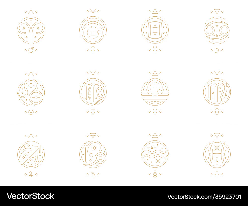 Zodiac astrology horoscope glyphs linear design Zodiac astrology horoscope glyphs linear design vector image