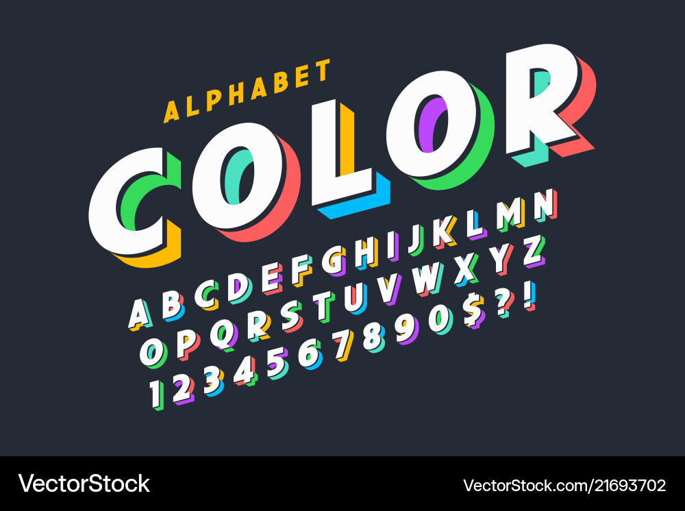 3d display font design alphabet letters vector image