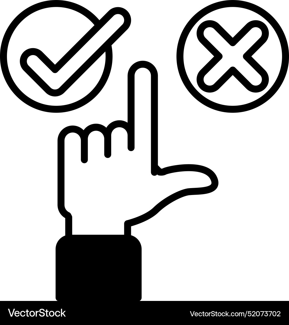 A hand pointing to check mark and an x A hand pointing to check mark and an x vector image