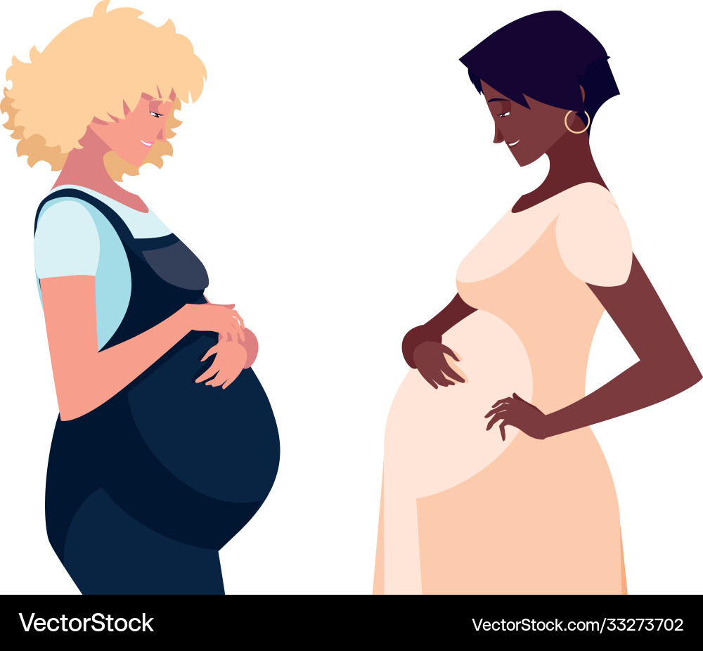 Blonde und schwarze schwangere Frauen Cartoons Blonde und schwarze schwangere Frauen Cartoons vektorbild