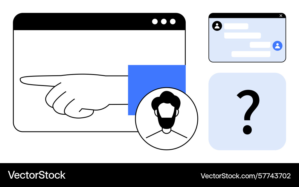 Hand gesturing on browser window with user profile Hand gesturing on browser window with user profile vector image