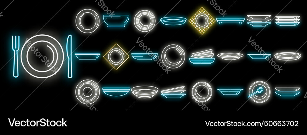Plate icons set neon Plate icons set neon vector image