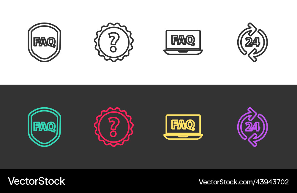 Set line shield with text faq question mark Set line shield with text faq question mark vector image