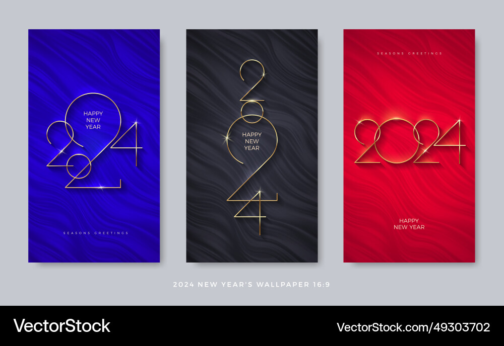 Set of abstract wave background with 2024 new Vector Image