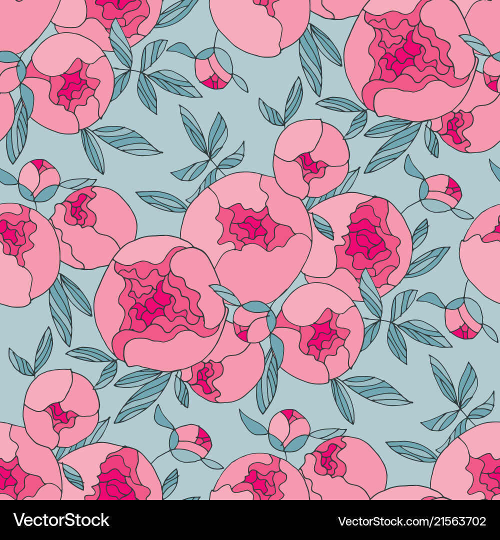 Tender line peony flower seamless pattern Tender line peony flower seamless pattern vector image
