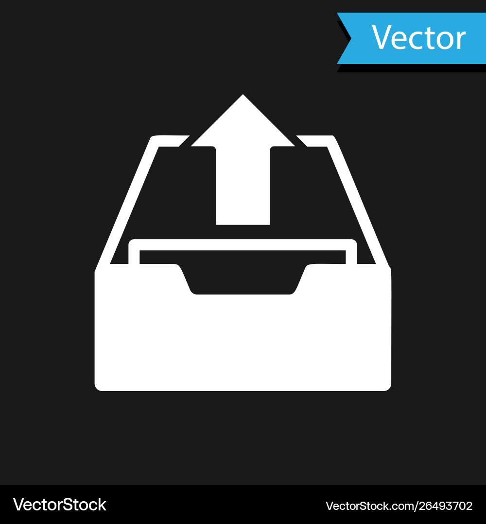 White upload inbox icon isolated on black White upload inbox icon isolated on black vector image