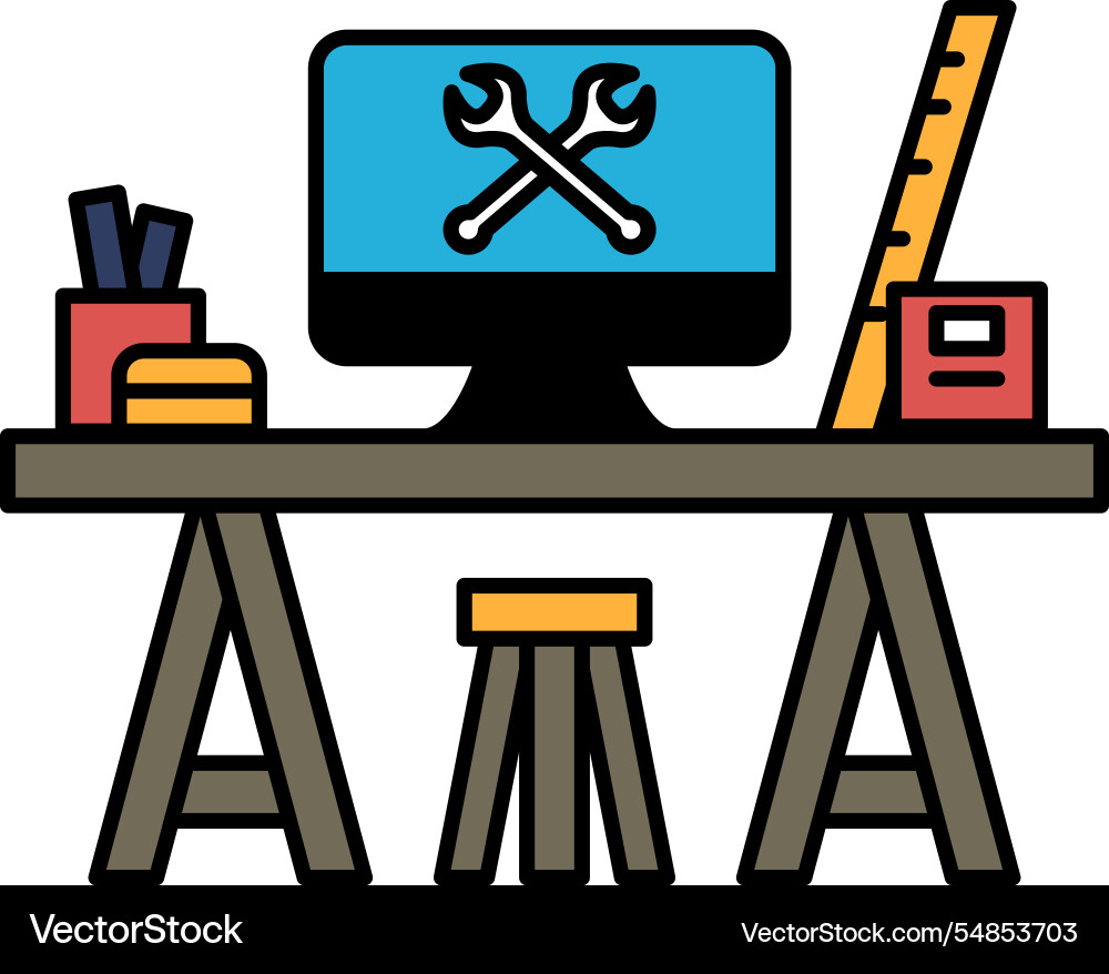 A computer desk with monitor ruler and pair A computer desk with monitor ruler and pair vector image